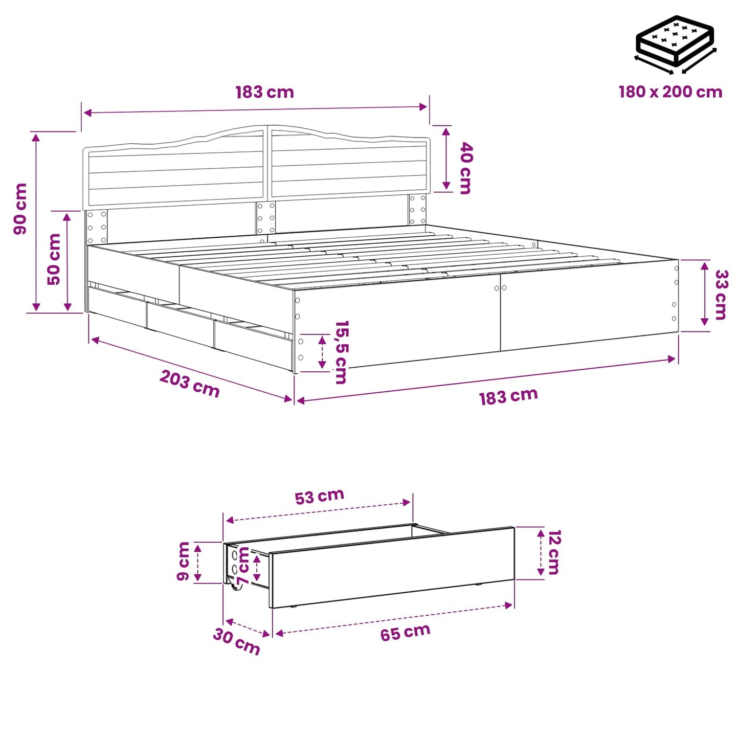 vidaXL Bed Frame with Storage and Headboard Artisan Oak 180 x 200 cm