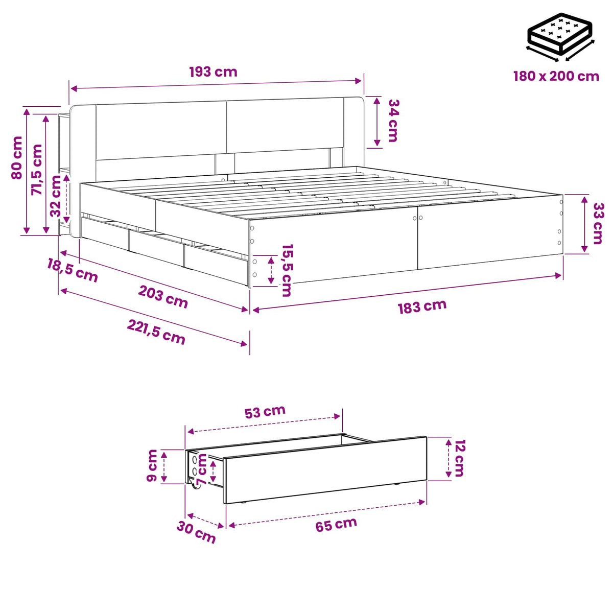 vidaXL Bed Frame with Storage and Headboard Artisan Oak 180 x 200 cm