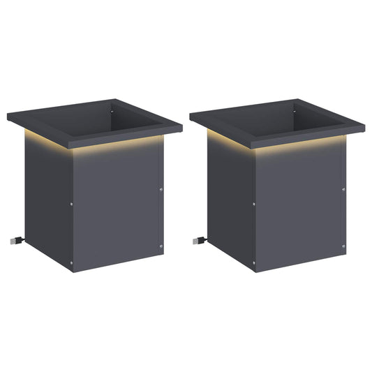 vidaXL Garden Planter with LED 2 pcs Antracite 30 x 30 x 30 cm Steel