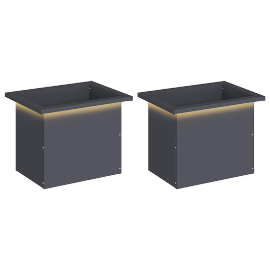 vidaXL Garden Planter with LED 2 pcs Antracite 30 x 40 x 30 cm Steel