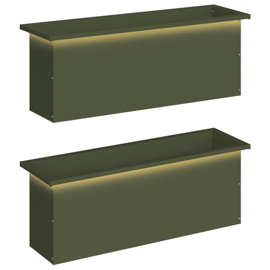 vidaXL Garden Planter with LED 2 pcs Olive Green 30 x 100 x 30 cm