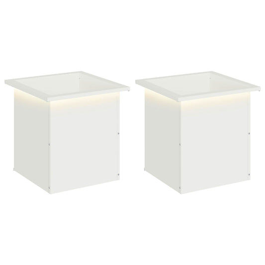 vidaXL Garden Planter with LED 2 pcs White 40 x 40 x 40 cm Steel