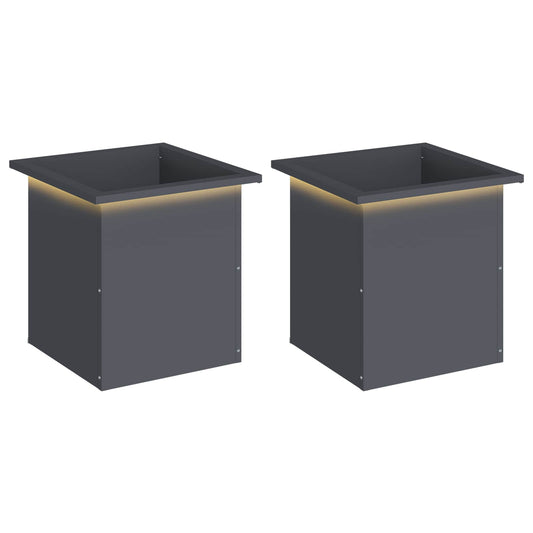 vidaXL Garden Planter with LED 2 pcs Antracite 40 x 40 x 40 cm Steel