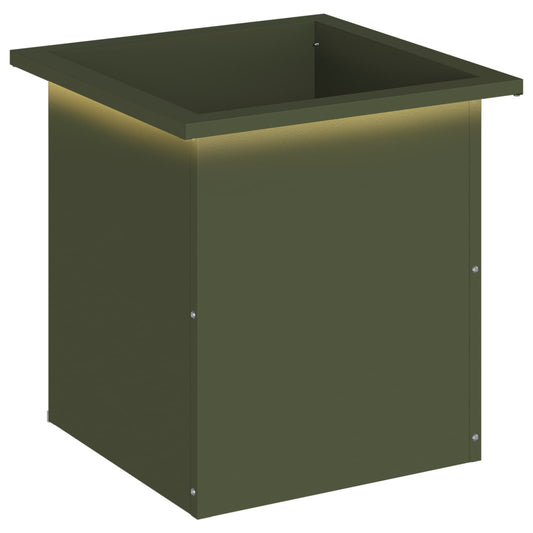 vidaXL Garden Planter with LED Olive Green 40 x 40 x 40 cm Steel
