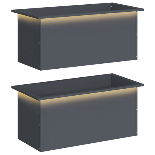 vidaXL Garden Planter with LED 2 pcs Antracite 40 x 80 x 40 cm Steel