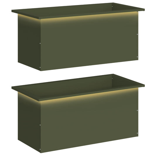 vidaXL Garden Planter with LED 2 pcs Olive Green 40 x 80 x 40 cm Steel