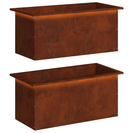 vidaXL Garden Planter with LED 2 pcs Rusty 40 x 80 x 40 cm