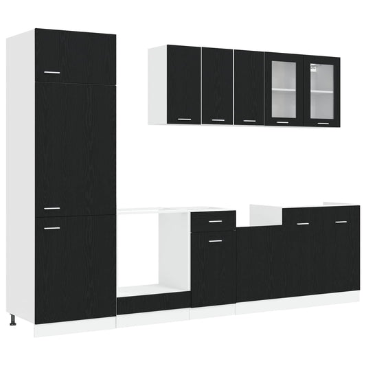 vidaXL Kitchen Unit Lyon 8 pcs Black Oak Engineered Wood