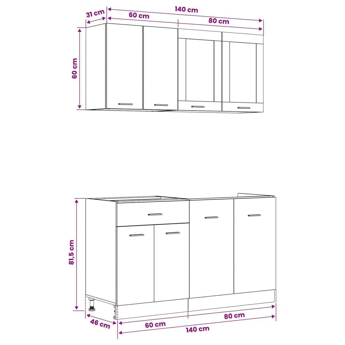 vidaXL Kitchen Unit LYON 4 pcs Black Oak Engineered Wood