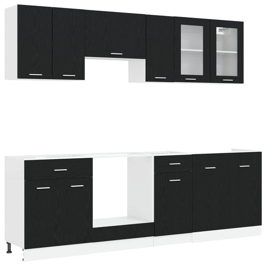 vidaXL Kitchen Unit Lyon 8 pcs Black Oak Engineered Wood