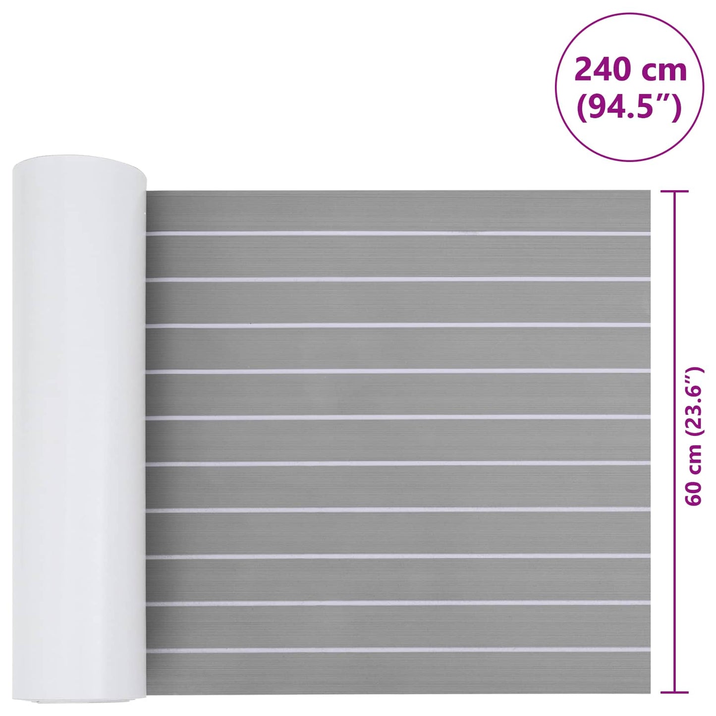 vidaXL Boat Mat Striped Light Grey and White 240 x 60 cm EVA