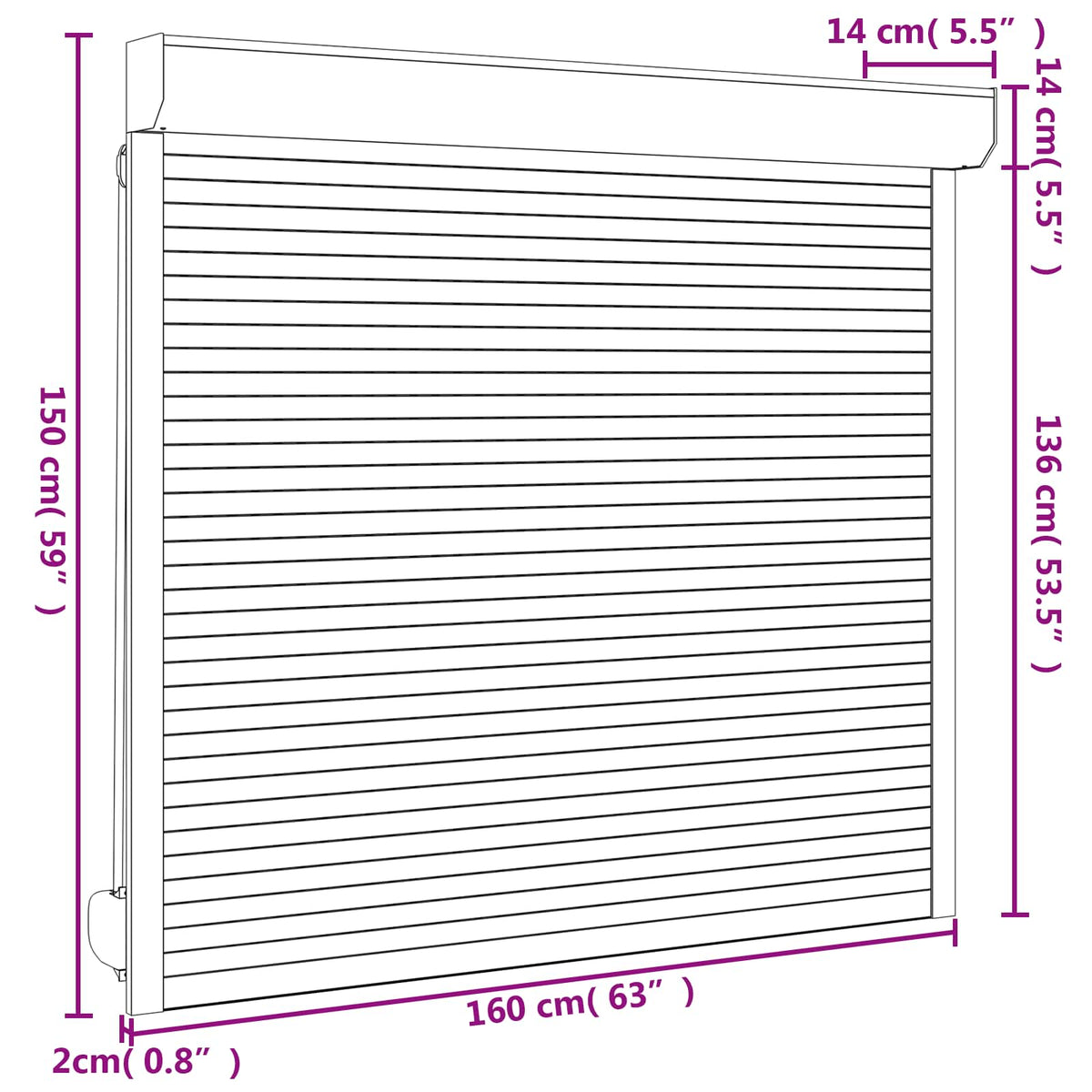 vidaXL Roller Shutter White 160 x 150 cm Aluminium and Polyurethane