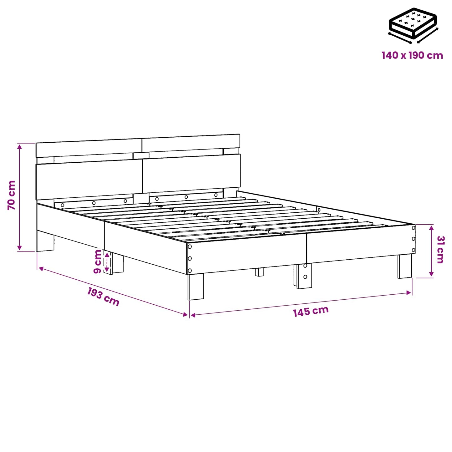 vidaXL Bed Frame Old Wood 140 x 190 cm Engineered Wood