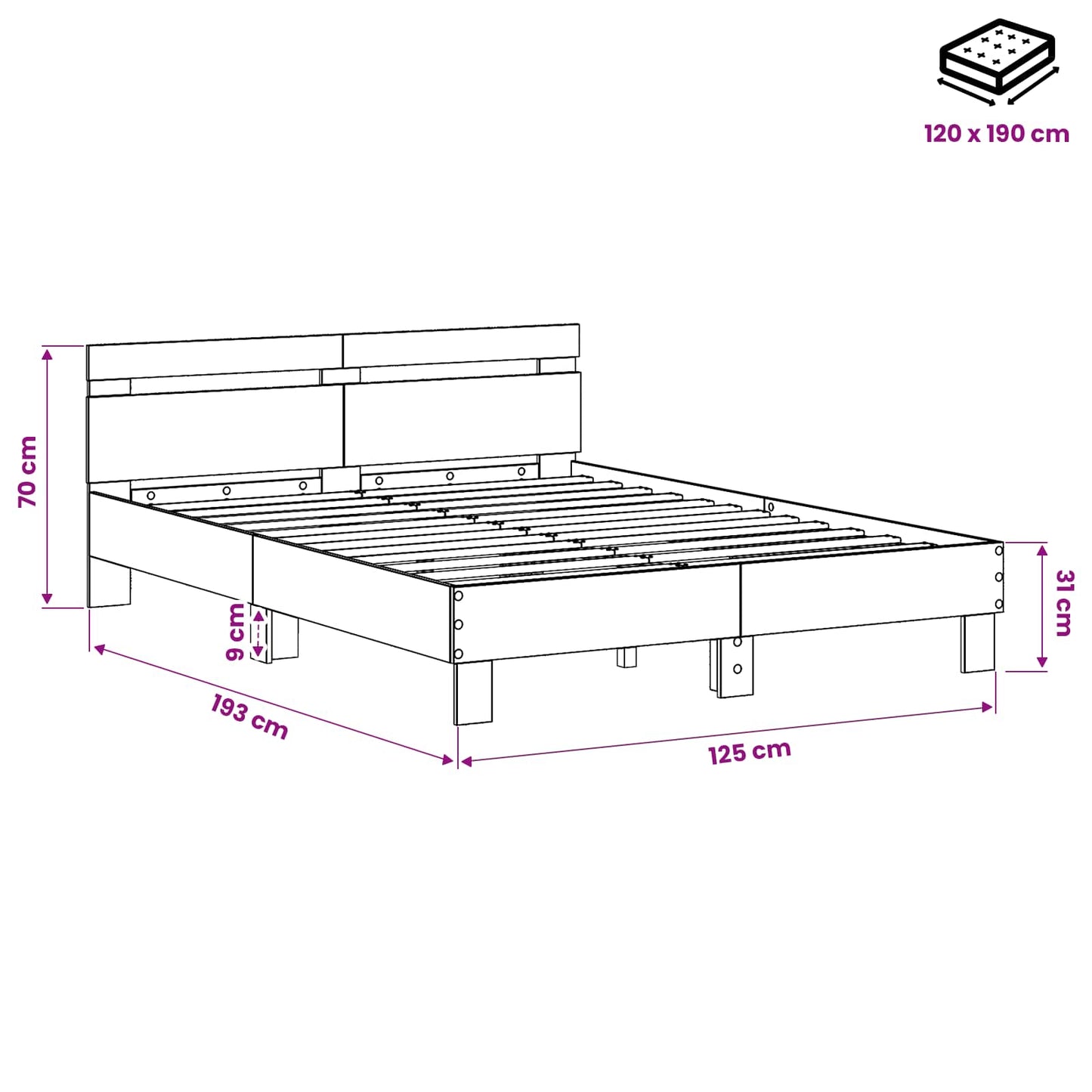 vidaXL Bed Frame Black Oak 120 x 190 cm Engineered Wood