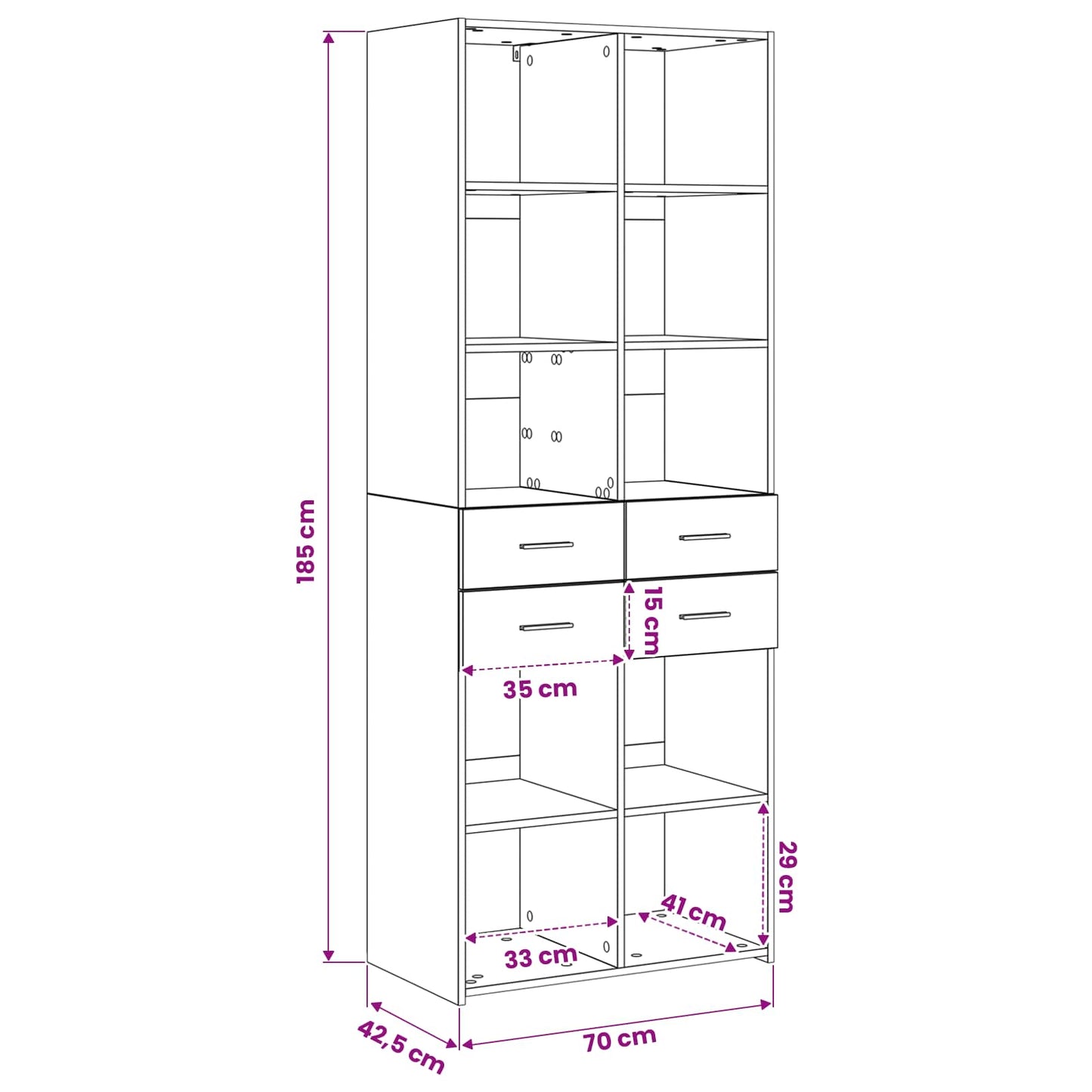 vidaXL Bookcase Black oak 30 x 42.4 x 185.2 cm