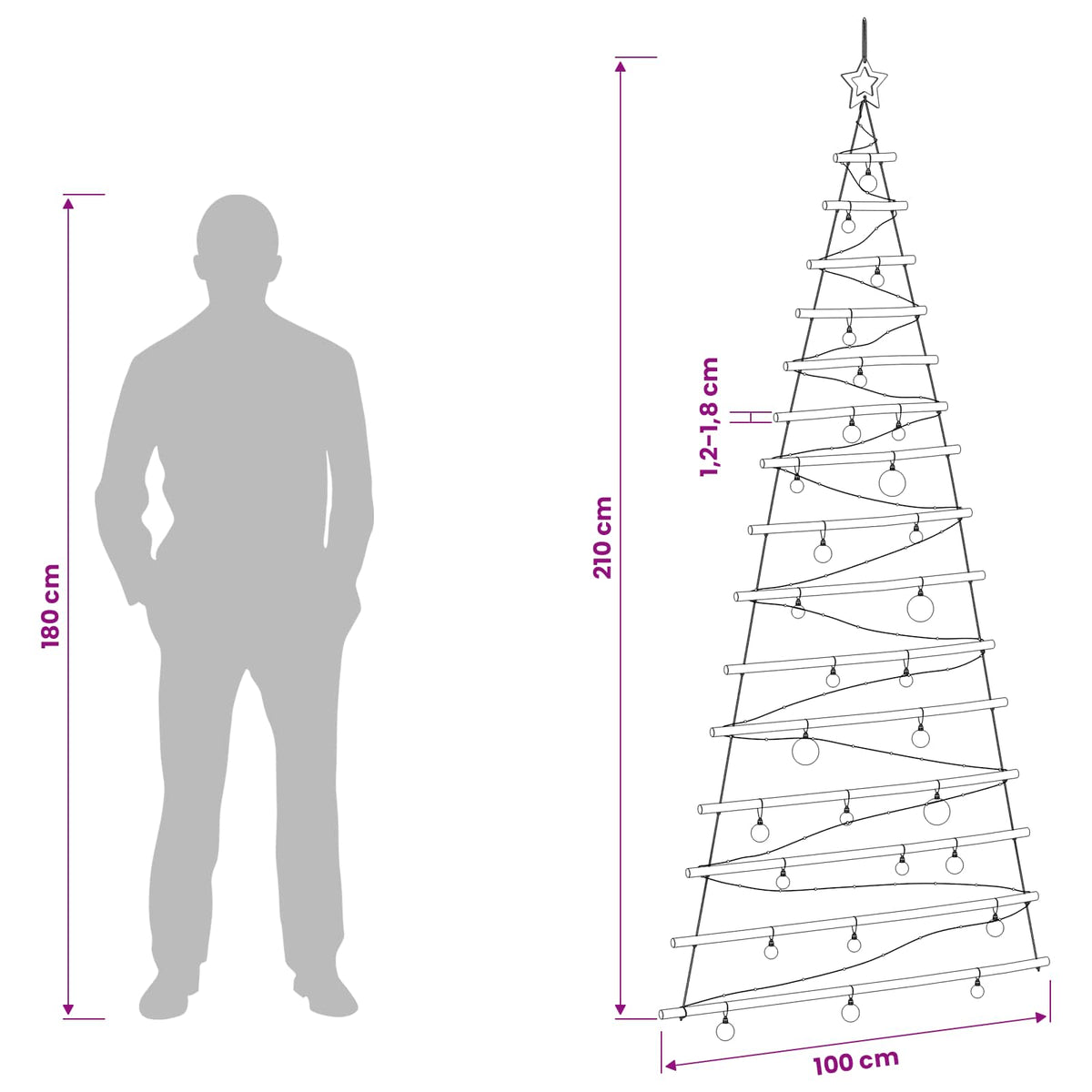 vidaXL Hanging Christmas Tree with Baubles 210 cm 130 LEDs Warm White