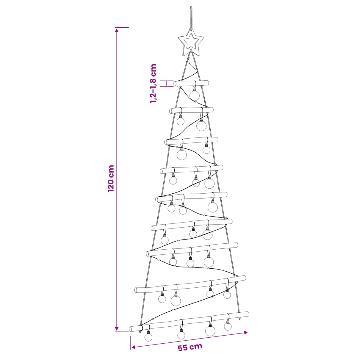 vidaXL Hanging Christmas Tree with Baubles 120 cm 50 LEDs Multicolour
