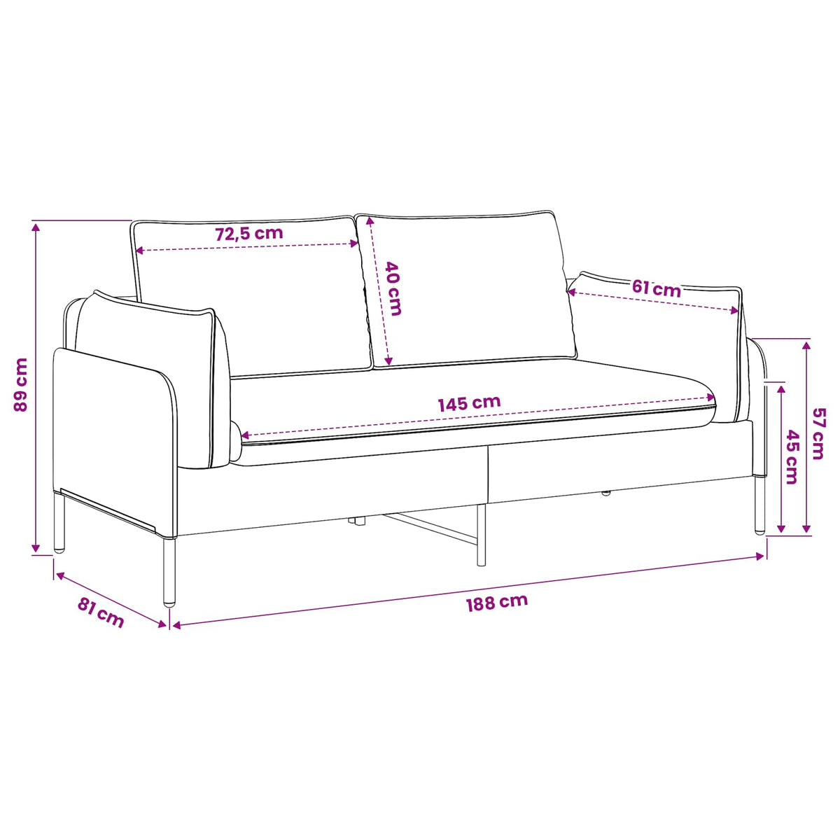 vidaXL 2-Seater Sofa Sea Green 188 x 81 x 89 cm Velvet