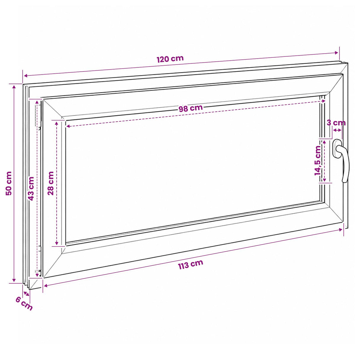 vidaXL Basement Window Internal Colour White RISOR 120 x 50 cm