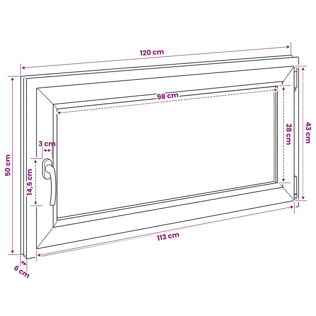 vidaXL Basement Window Internal Colour White RISOR 120 x 50 cm