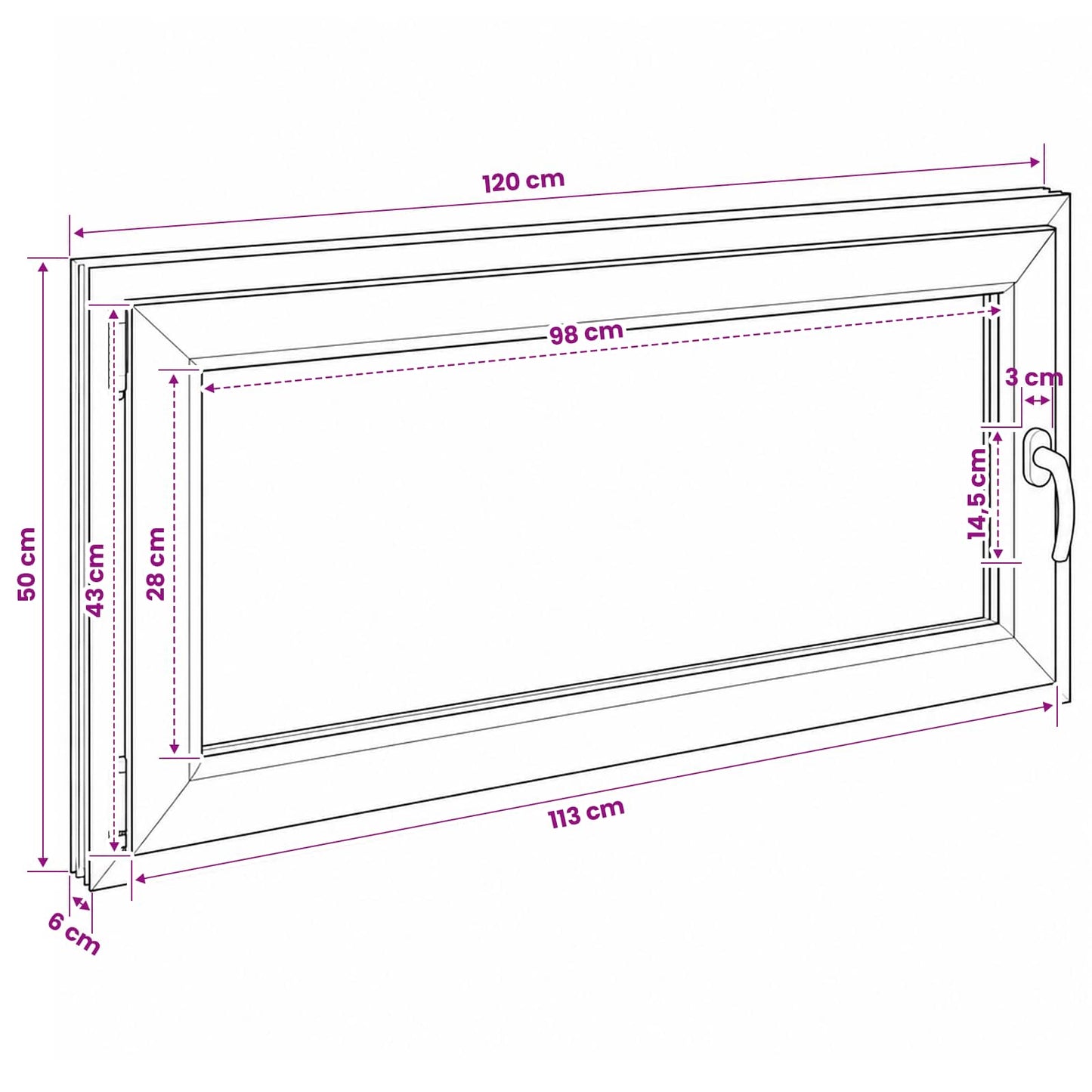 vidaXL Basement Window Internal Colour White RISOR 120 x 50 cm