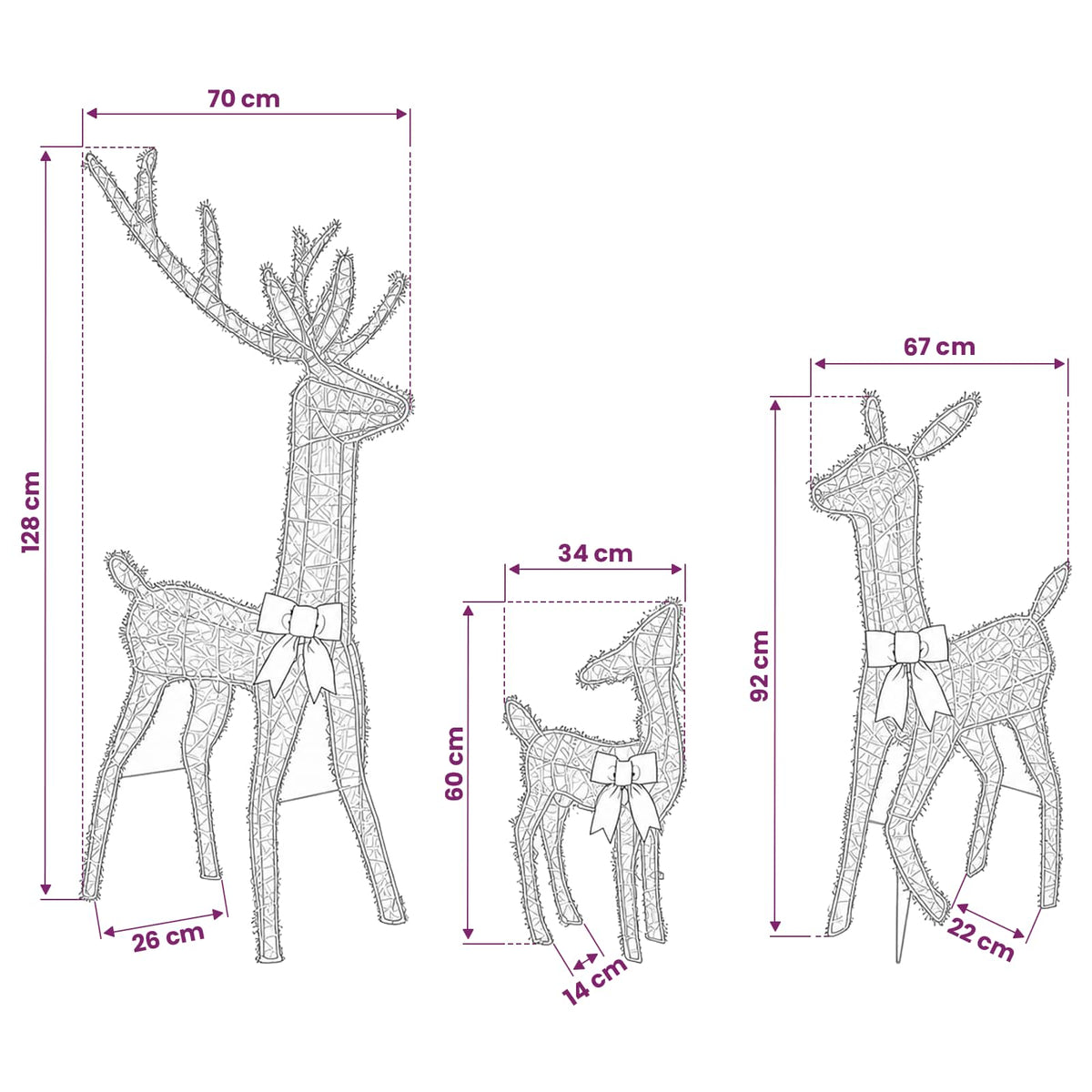 vidaXL Christmas LED Reindeer Family 300 LEDs Warm White