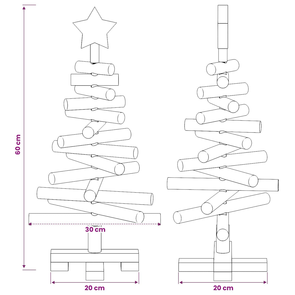 vidaXL Wooden Christmas Tree KOTKA 60 cm Solid Pine Wood Brown Finish