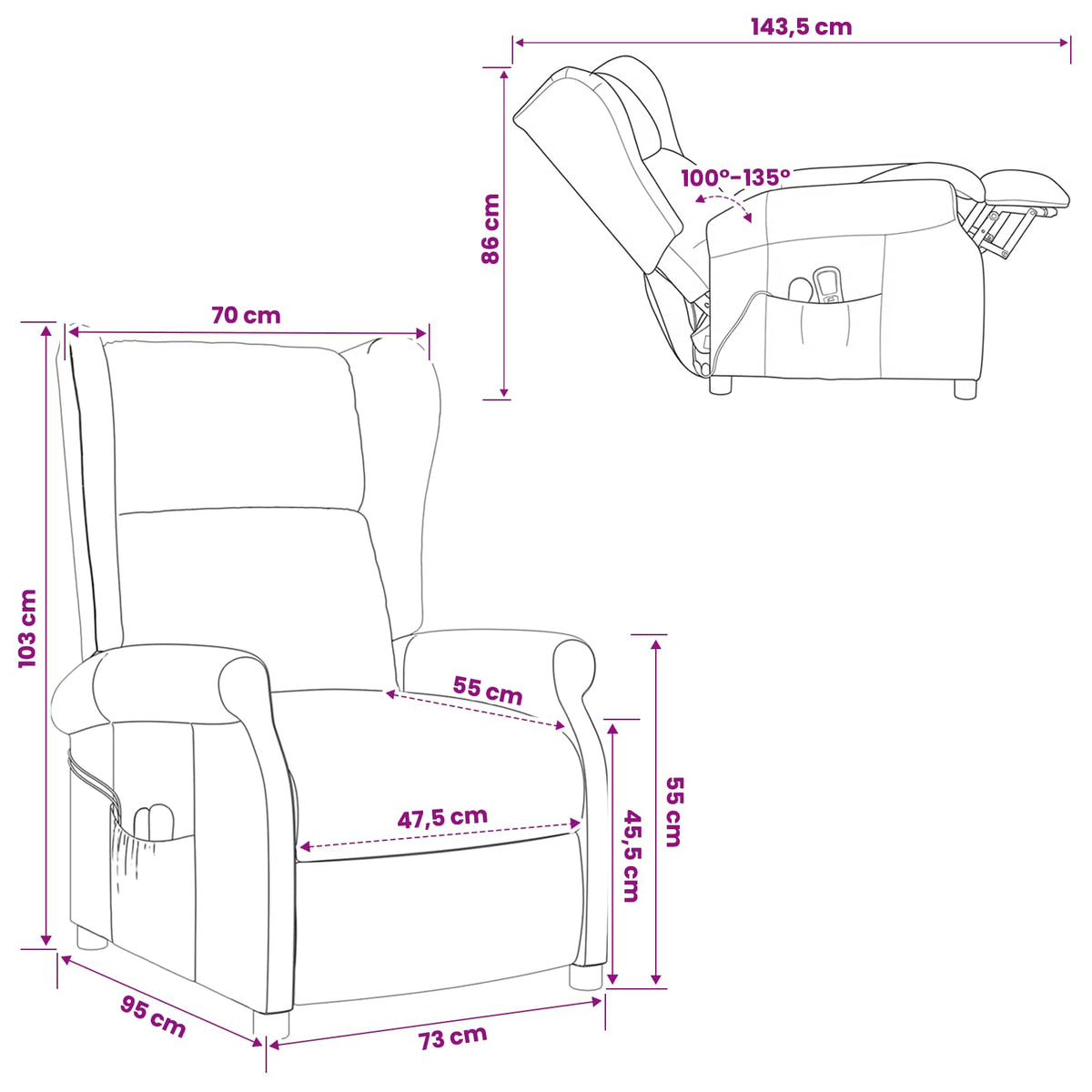 vidaXL Wing Back Electric Massage Recliner Chair Dark Brown Fabric