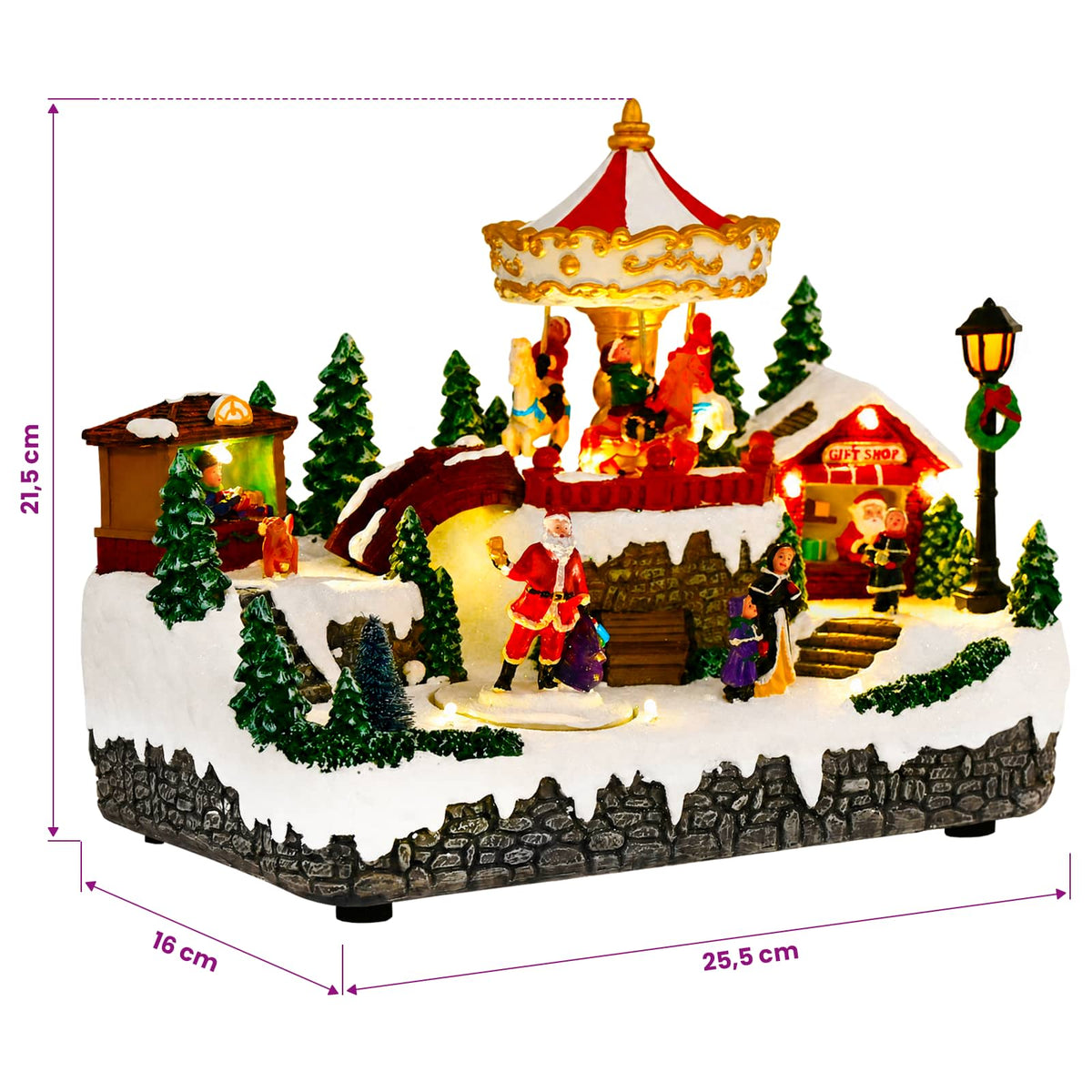 vidaXL Christmas Village Scene with Carousel SALO 25.5 x 16 x 21.5 cm