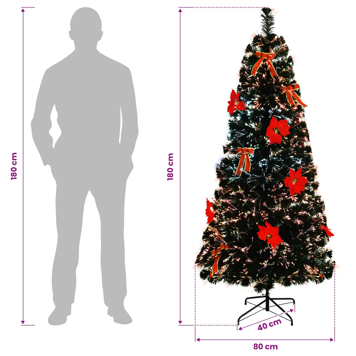 vidaXL Fiber Optic Christmas Tree 180 cm 24 LEDs Multicolour PVC