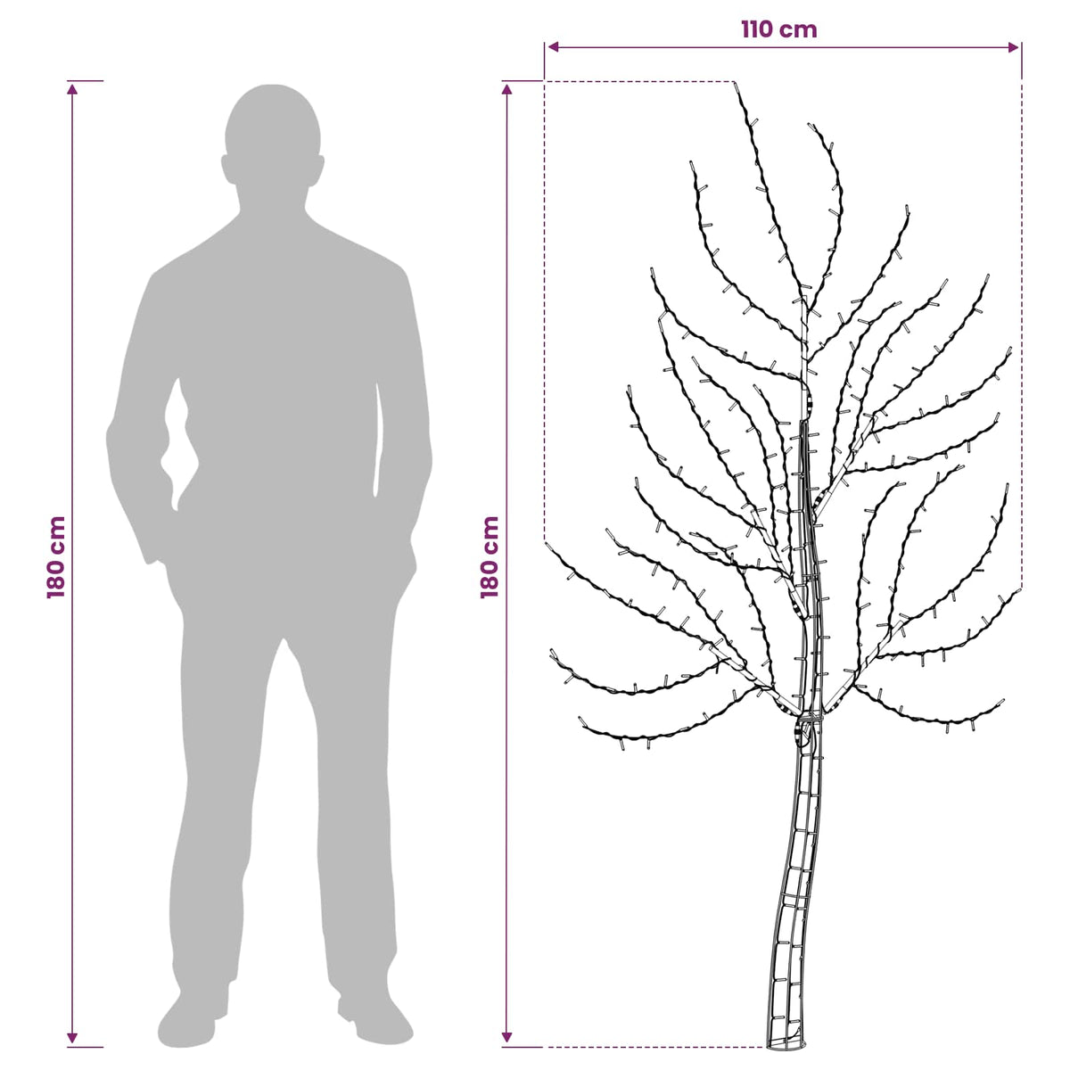 vidaXL LED Wall Christmas Tree 180 cm 200 LEDs Cold White Steel Black