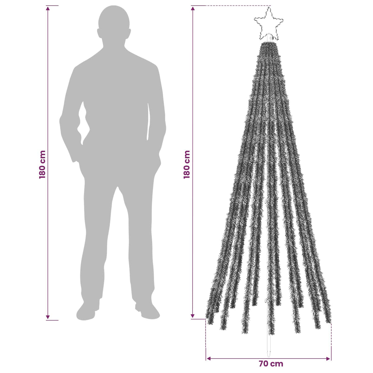 vidaXL LED Christmas Tree 180 cm 255 LEDs Blue Steel Black