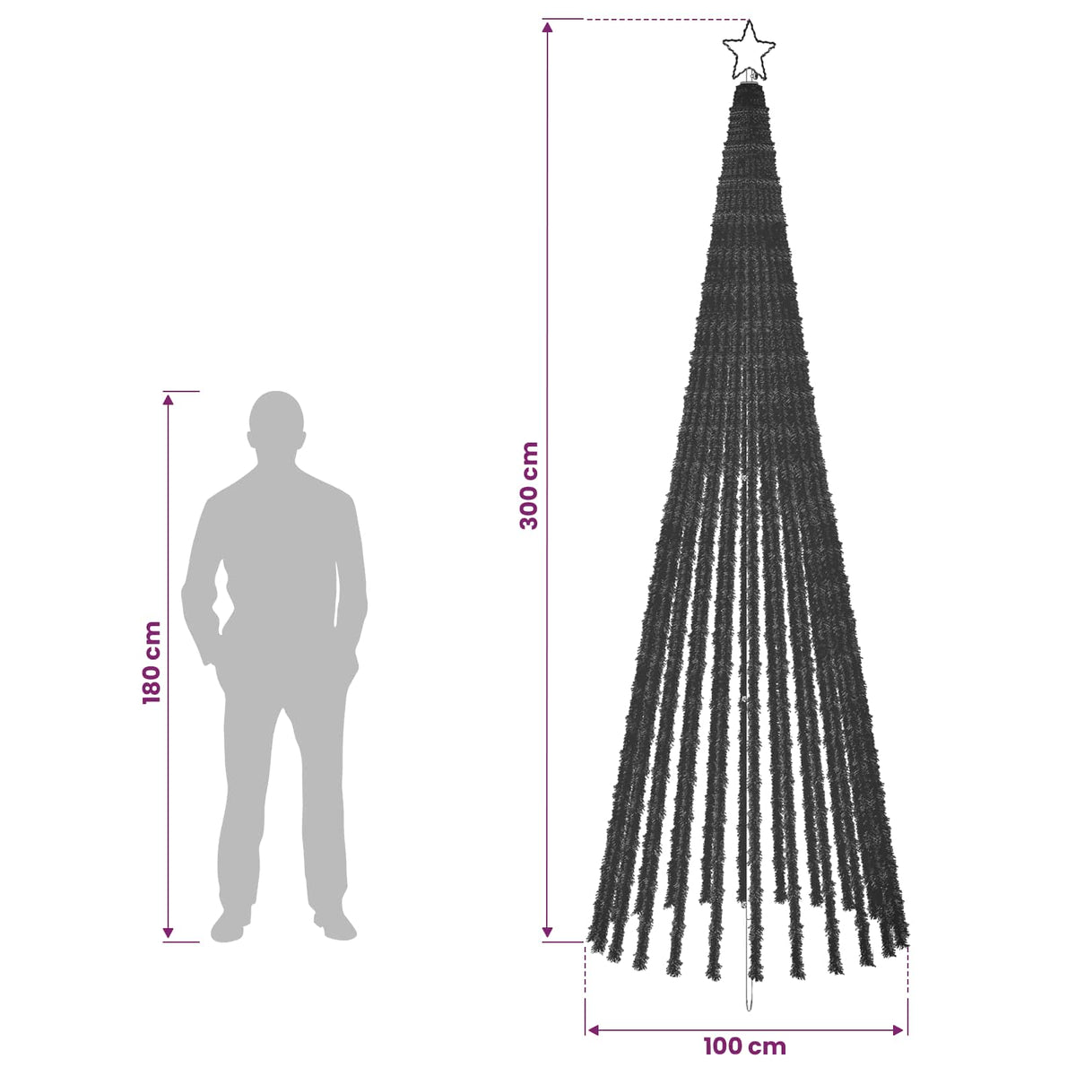 vidaXL LED Christmas Tree 300 cm 668 LEDs Cold White Steel Black