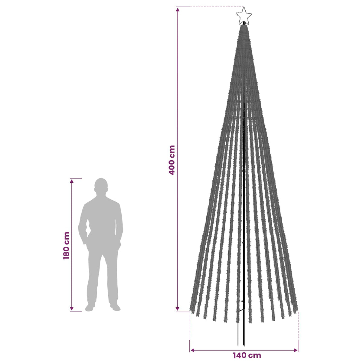 vidaXL LED Christmas Tree 400 cm 1028 LEDs Cold White Steel Black