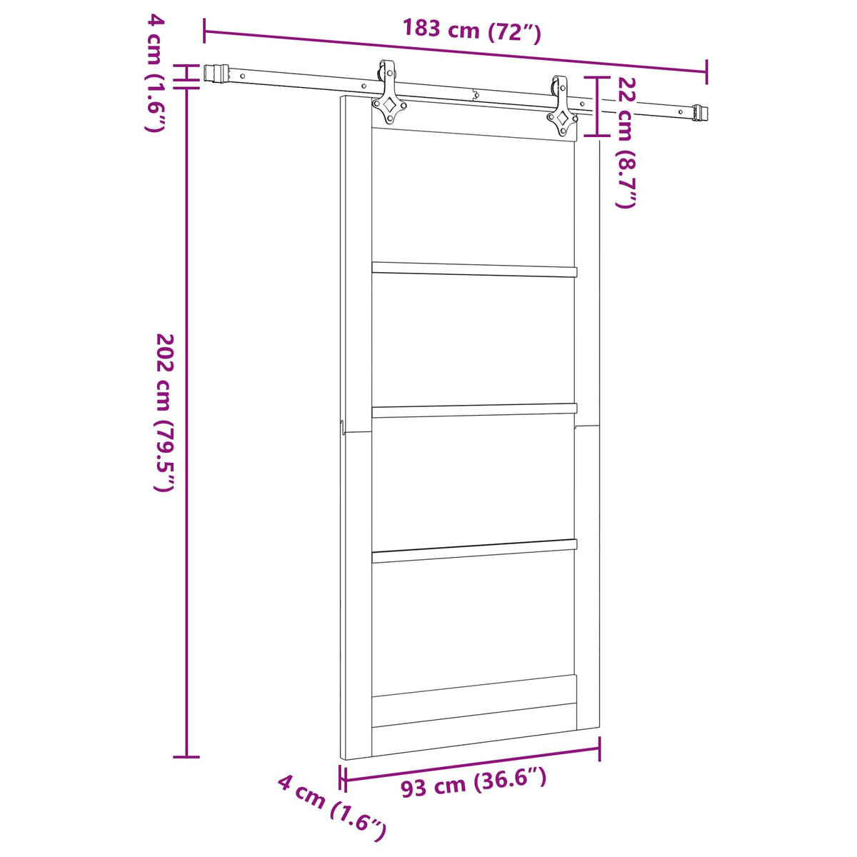 vidaXL Sliding Door 93 x 202 cm Engineered Wood Natural and Black