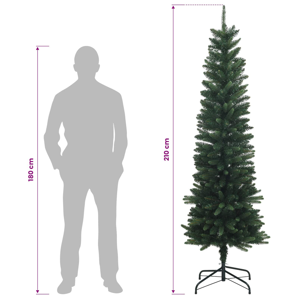 vidaXL Artificial Slim Christmas Tree 210 cm PE and PVC Green
