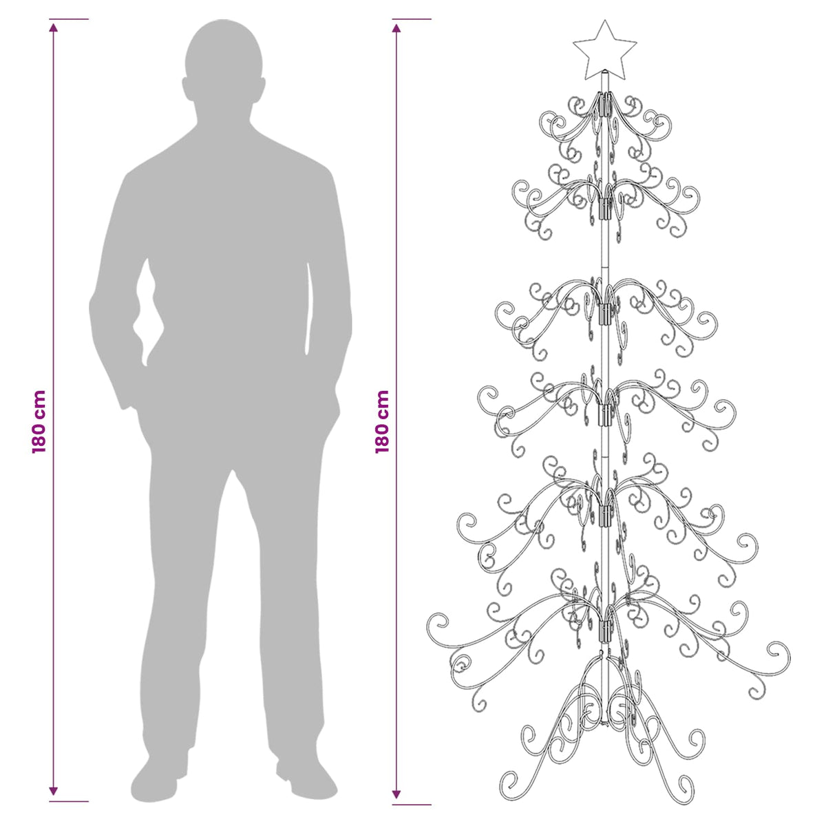 vidaXL Metal Christmas Tree KUOPIO 180 cm Steel White