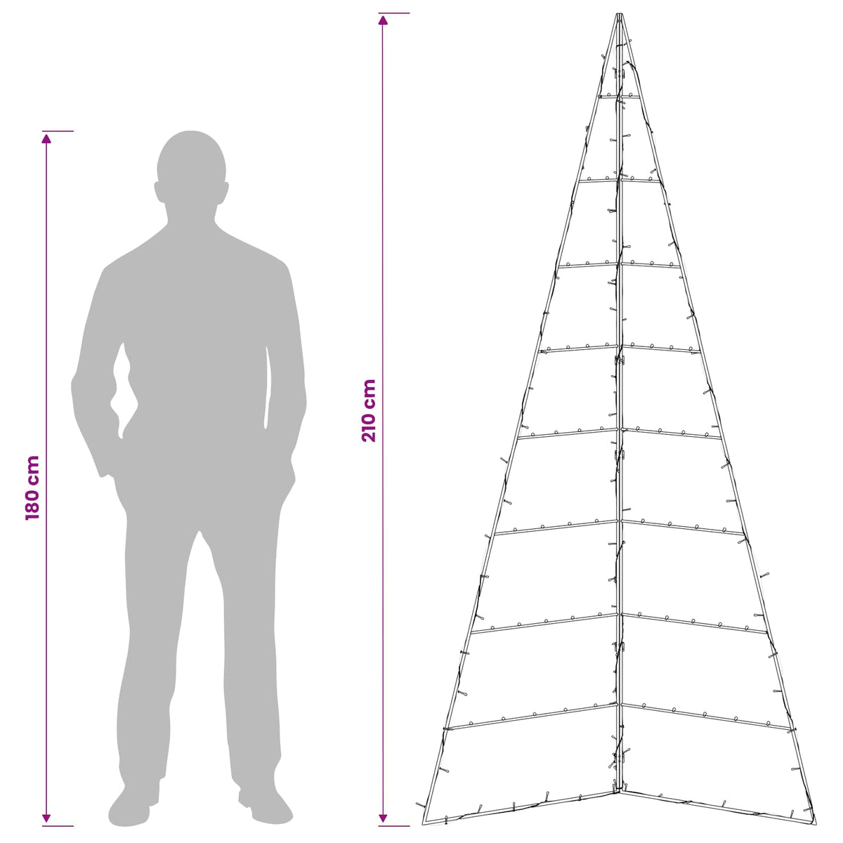 vidaXL Metal Christmas Tree KUOPIO 210 cm Warm White Steel Black