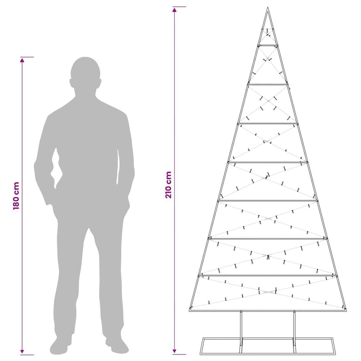 vidaXL Metal Christmas Tree with Stand KUOPIO 210 cm Warm White Steel