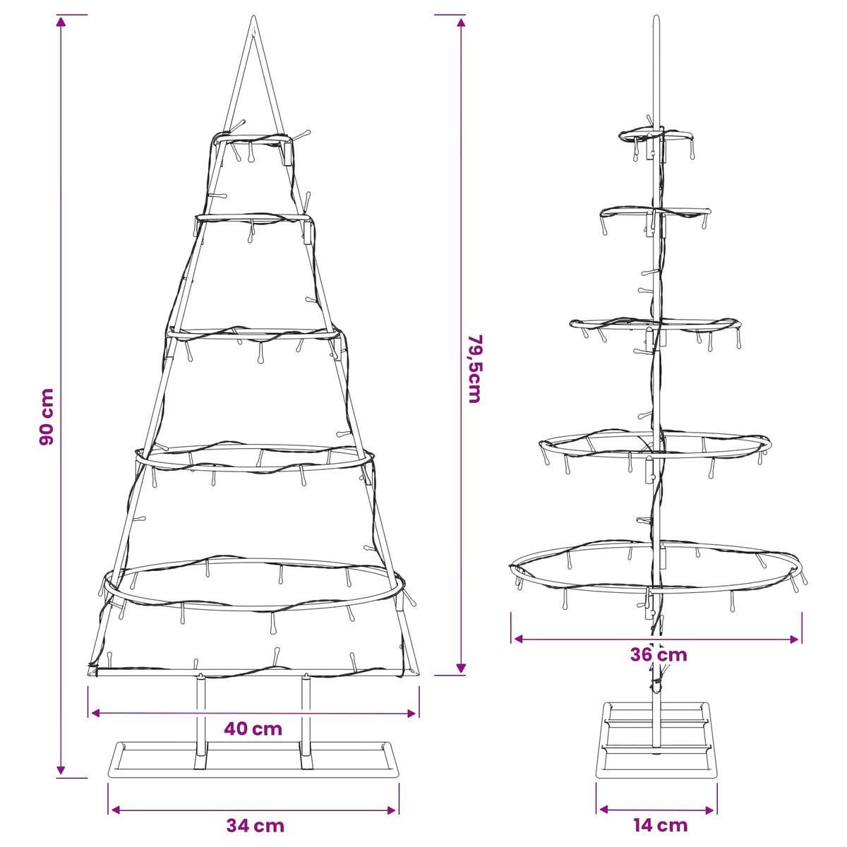 vidaXL Metal Christmas Tree with Stand KUOPIO 90 cm Warm White Steel