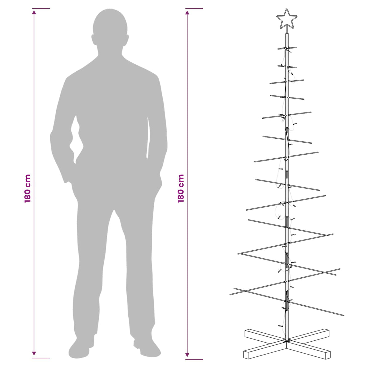 vidaXL Metal Christmas Tree with Stand KUOPIO 180 cm Warm White Steel