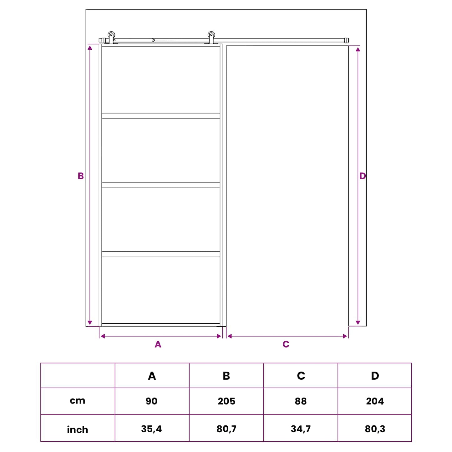 vidaXL Sliding Door 90 x 205 cm Tempered Glass and Aluminium