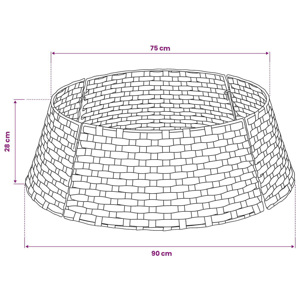 vidaXL Christmas Tree Collar Round Dark Brown Dia. 90 x 28 cm