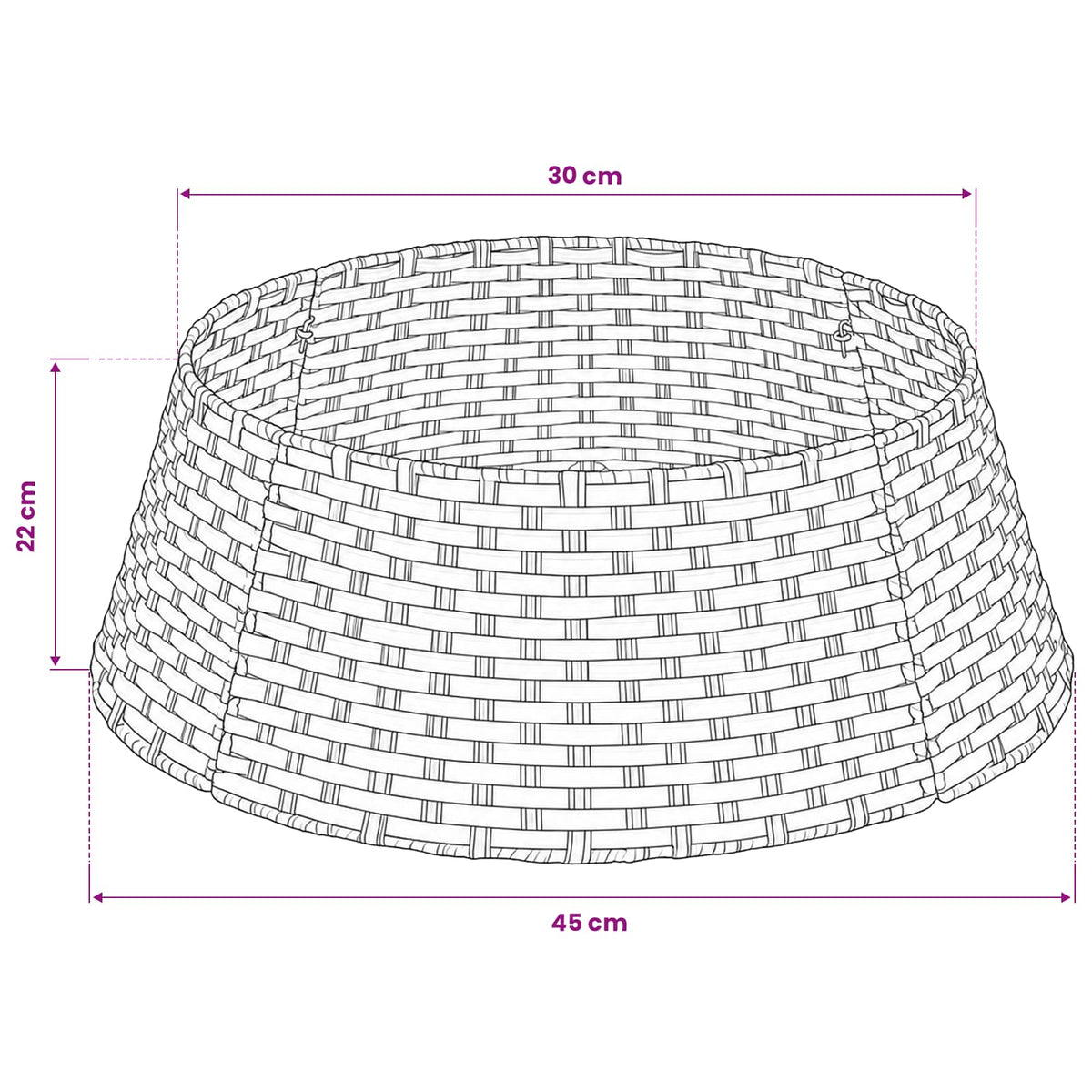 vidaXL Christmas Tree Collar Round Grey Dia. 45 x 22 cm Poly Rattan