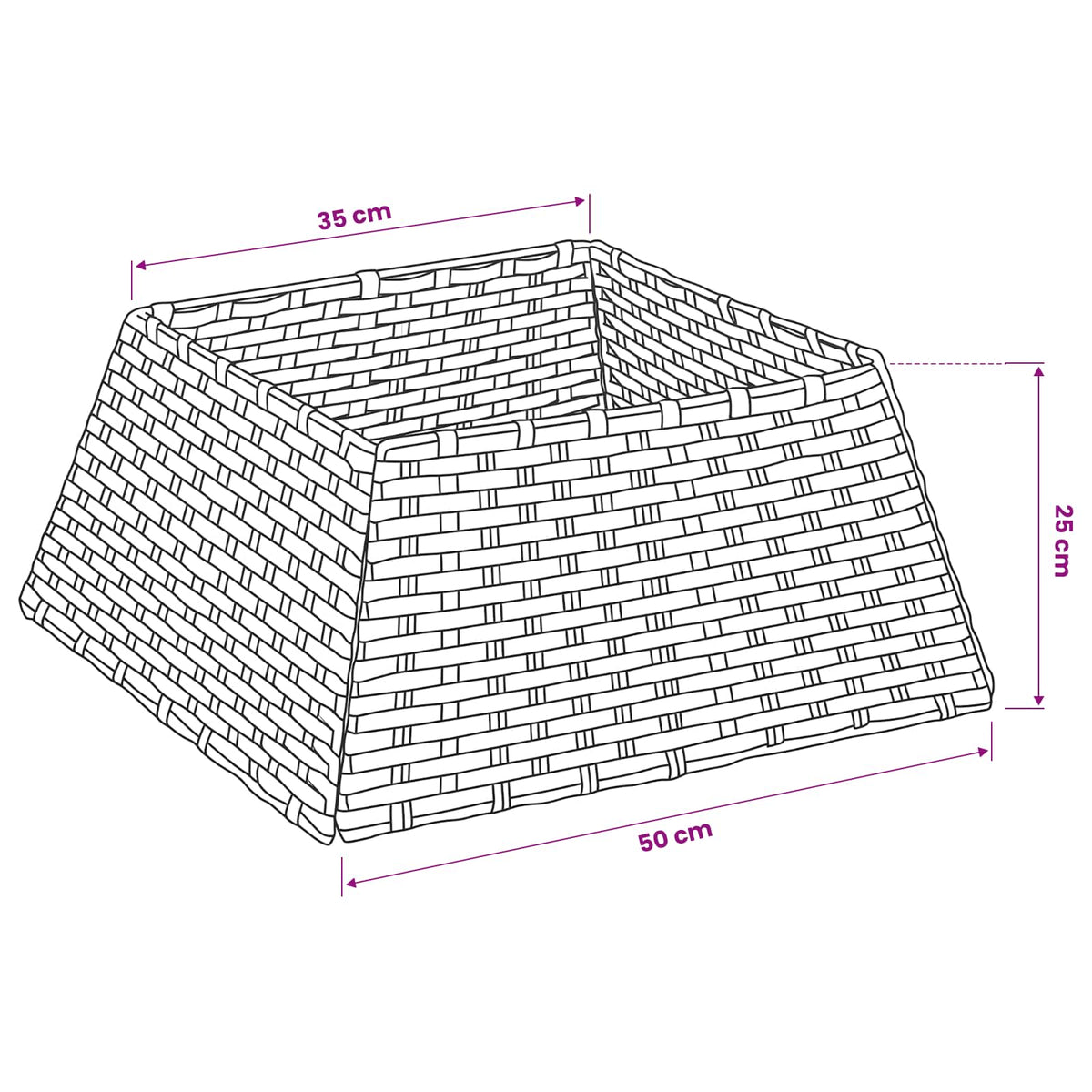 vidaXL Christmas Tree Collar Square Grey 50 x 50 x 25 cm Poly Rattan