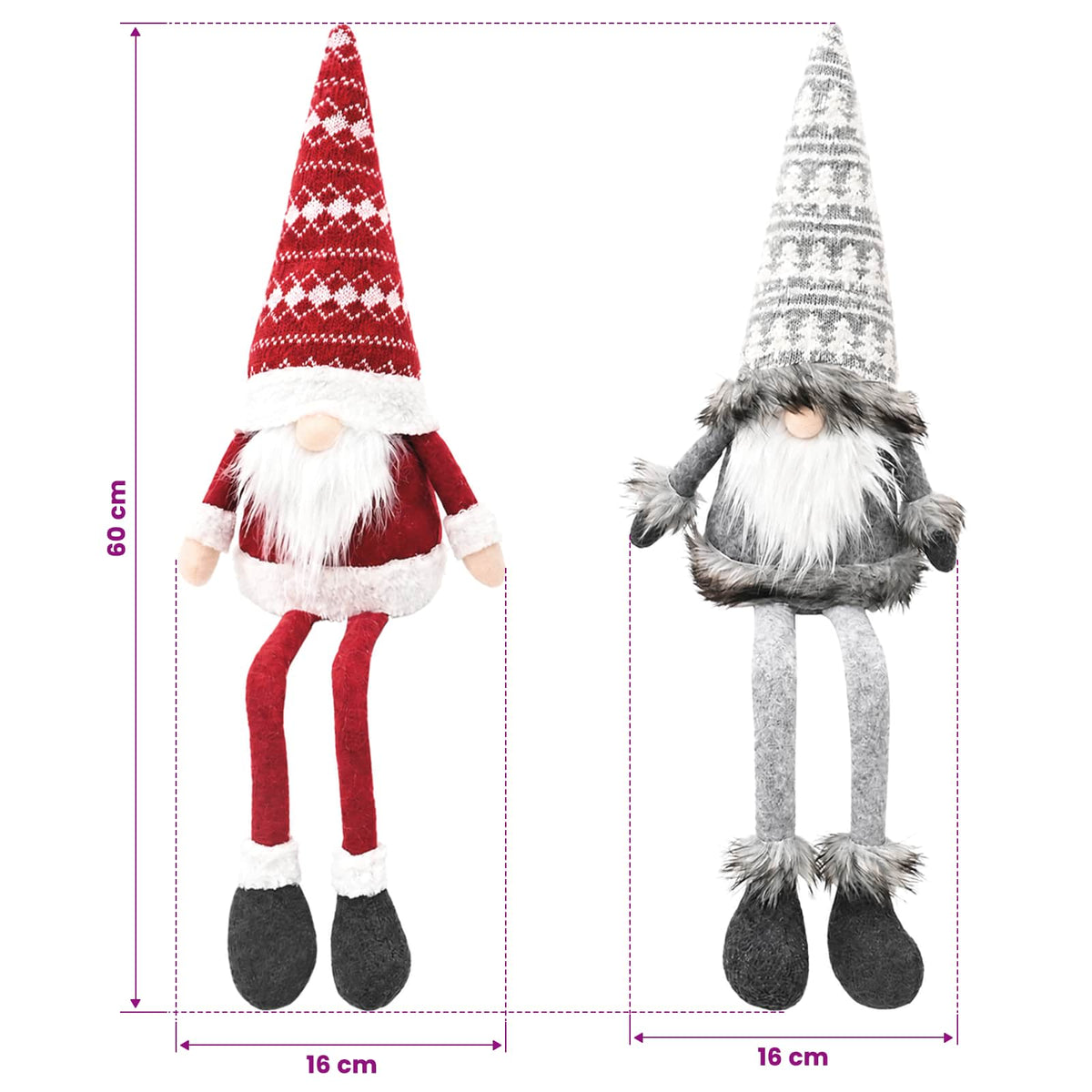 vidaXL Sitting Gnome Set with LED Light 3 pcs Red and Grey 20 x 60 cm