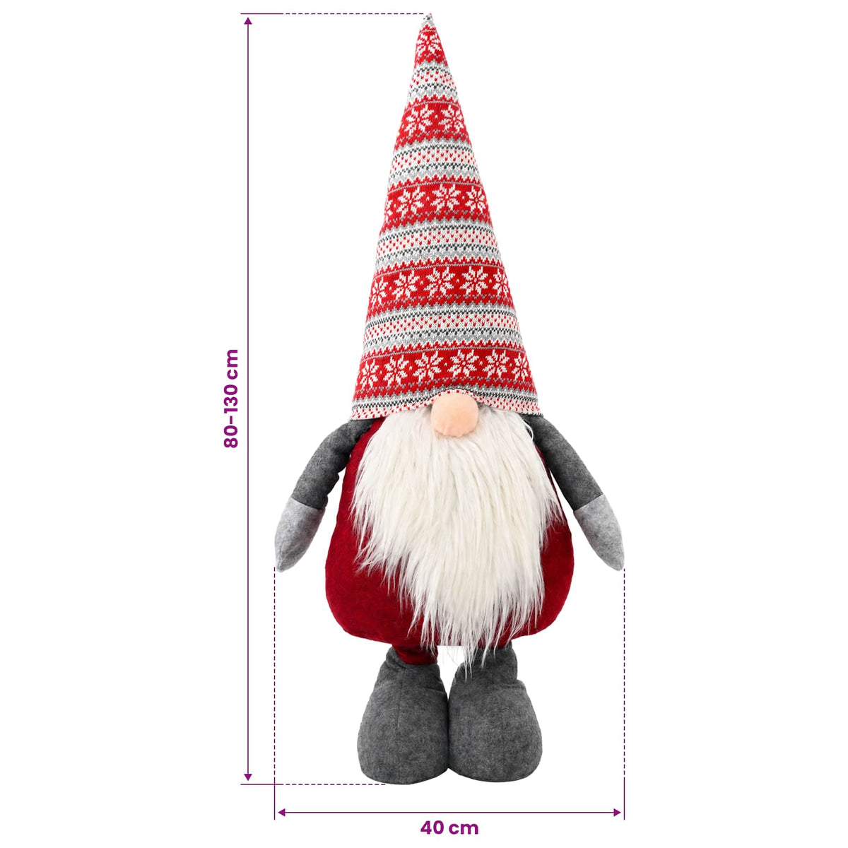 vidaXL Christmas Gnome with Extendable Legs Red 130 cm Polyester