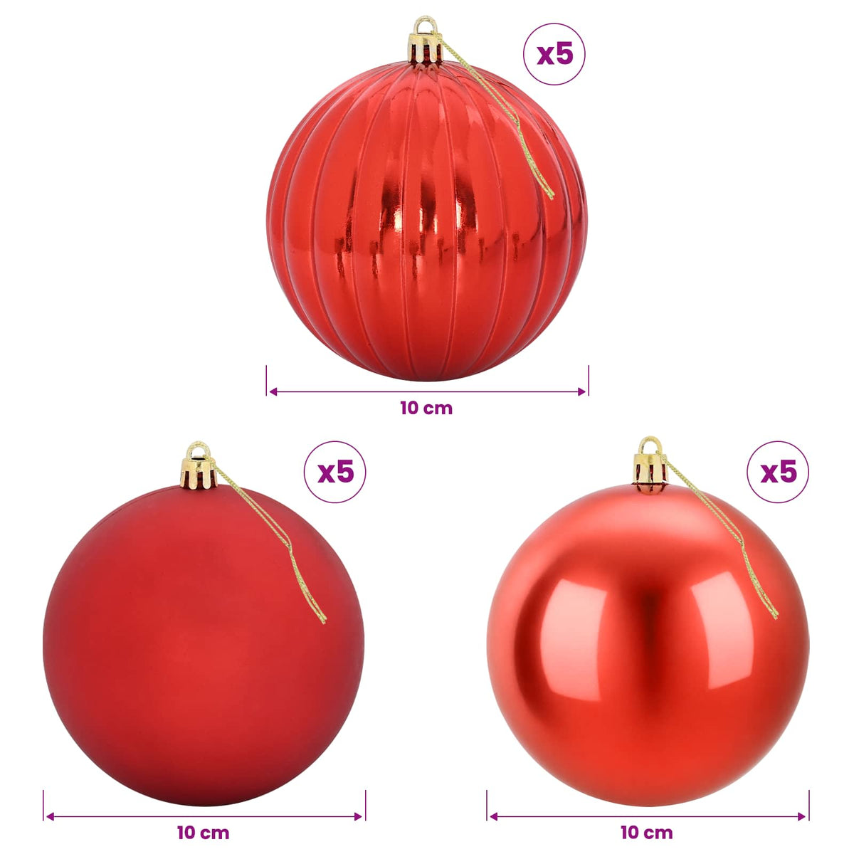 vidaXL Christmas Ball Set XL 15 pcs Red Dia. 10 cm Plastic