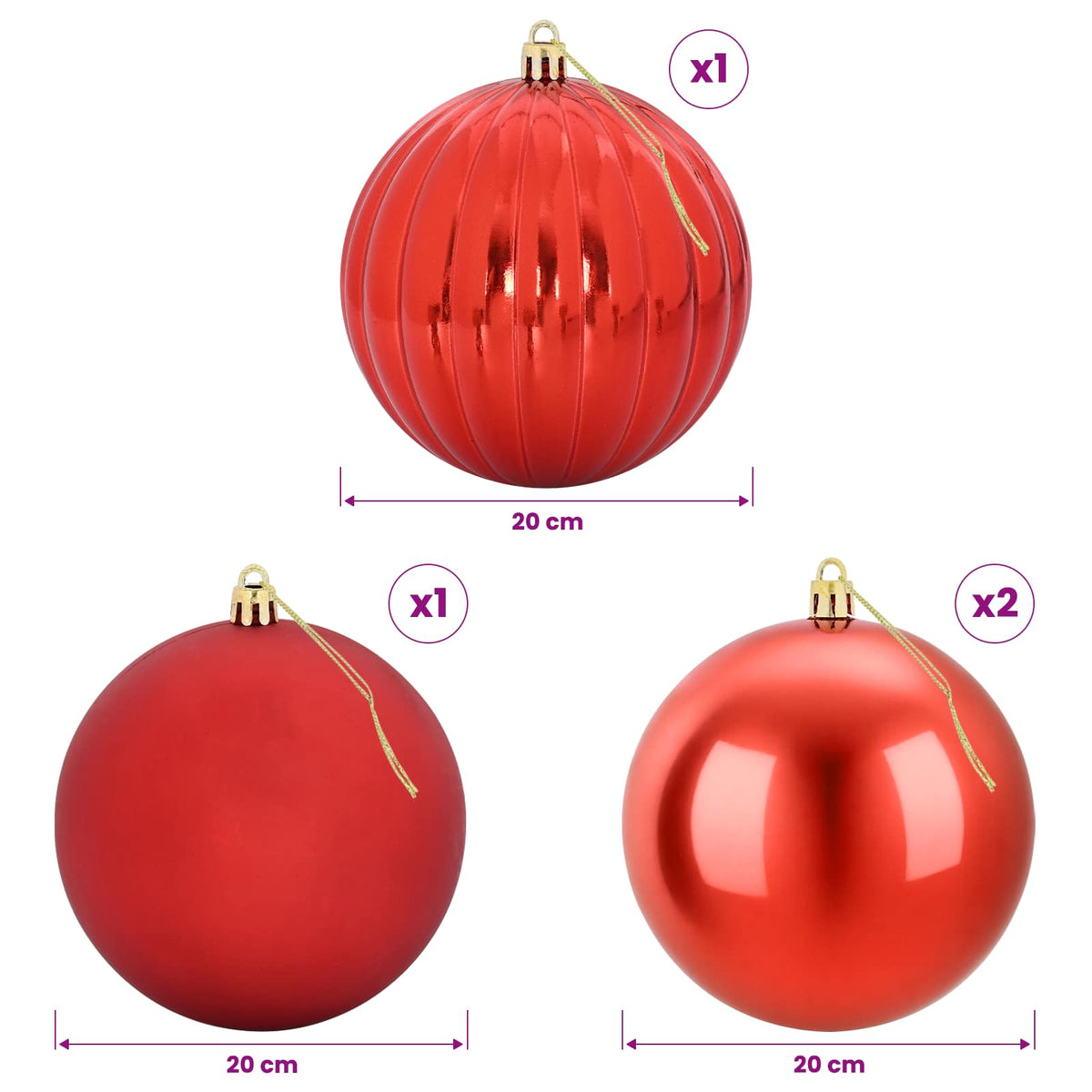 vidaXL Christmas Ball Set XXL 4 pcs Red Dia. 20 cm Plastic