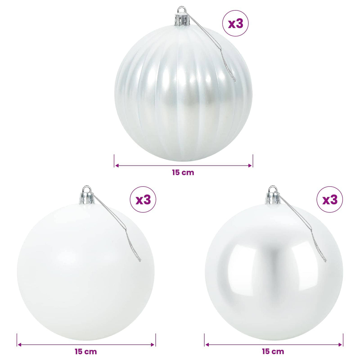 vidaXL Christmas Ball Set XL 9 pcs White Dia. 15 cm Plastic